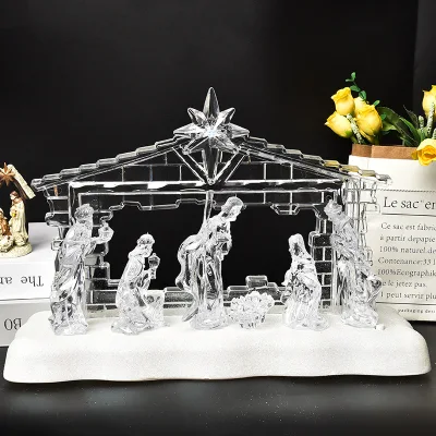 Klare Krippe mit fünf Figuren, Szene, LED-Licht, Zuhause, Kirche, religiöse Dekoration, Weihnachtsgeschenk